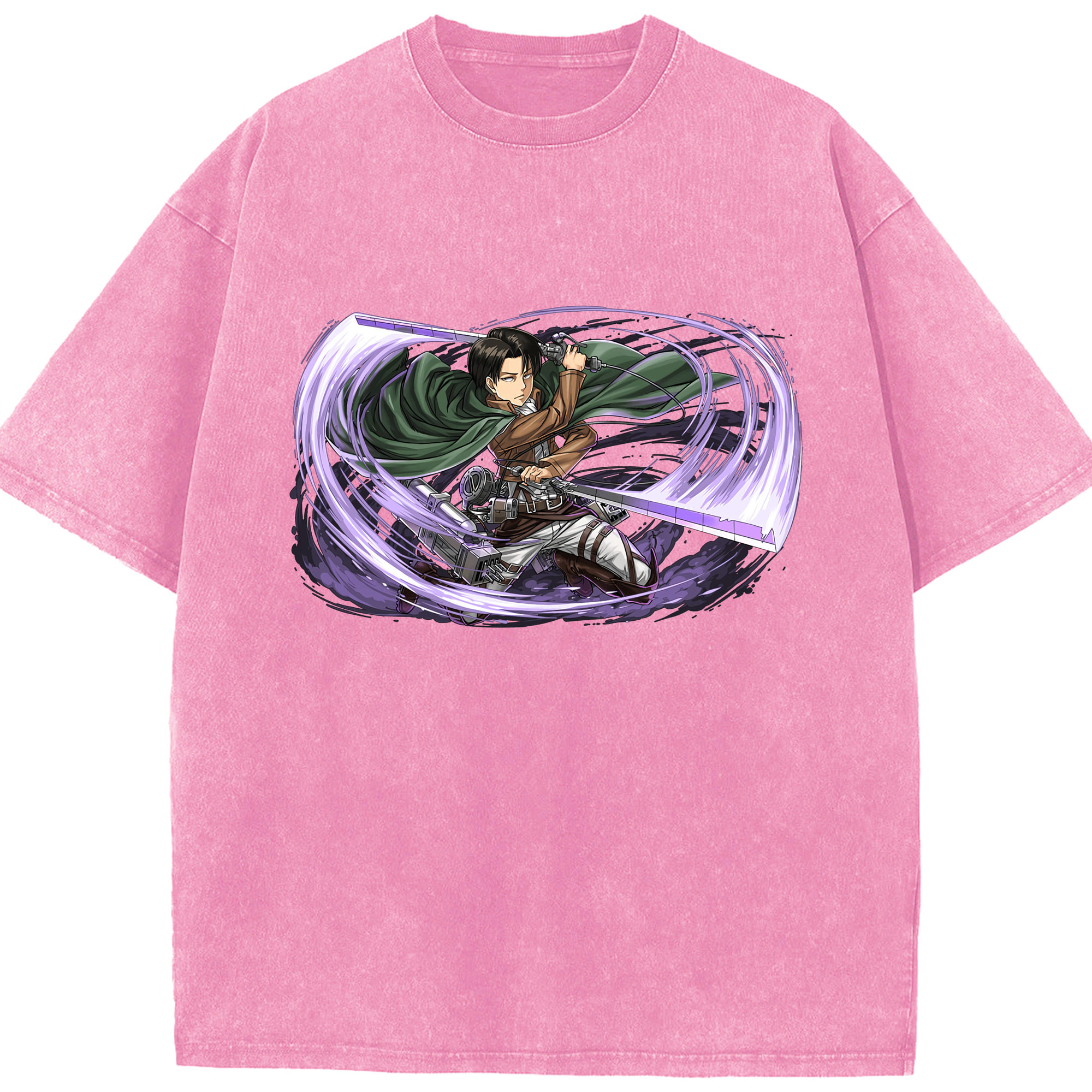 （画像用） 進撃の巨人 リヴァイ·アッカーマン Attack on Titan Levi Ackerman 綿100% ヴィンテージ風 半袖Tシャツ（フロントプリント）